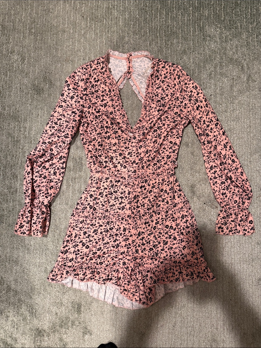 Parisian Works Pink and Black Floral Tie-Front Romper size 2